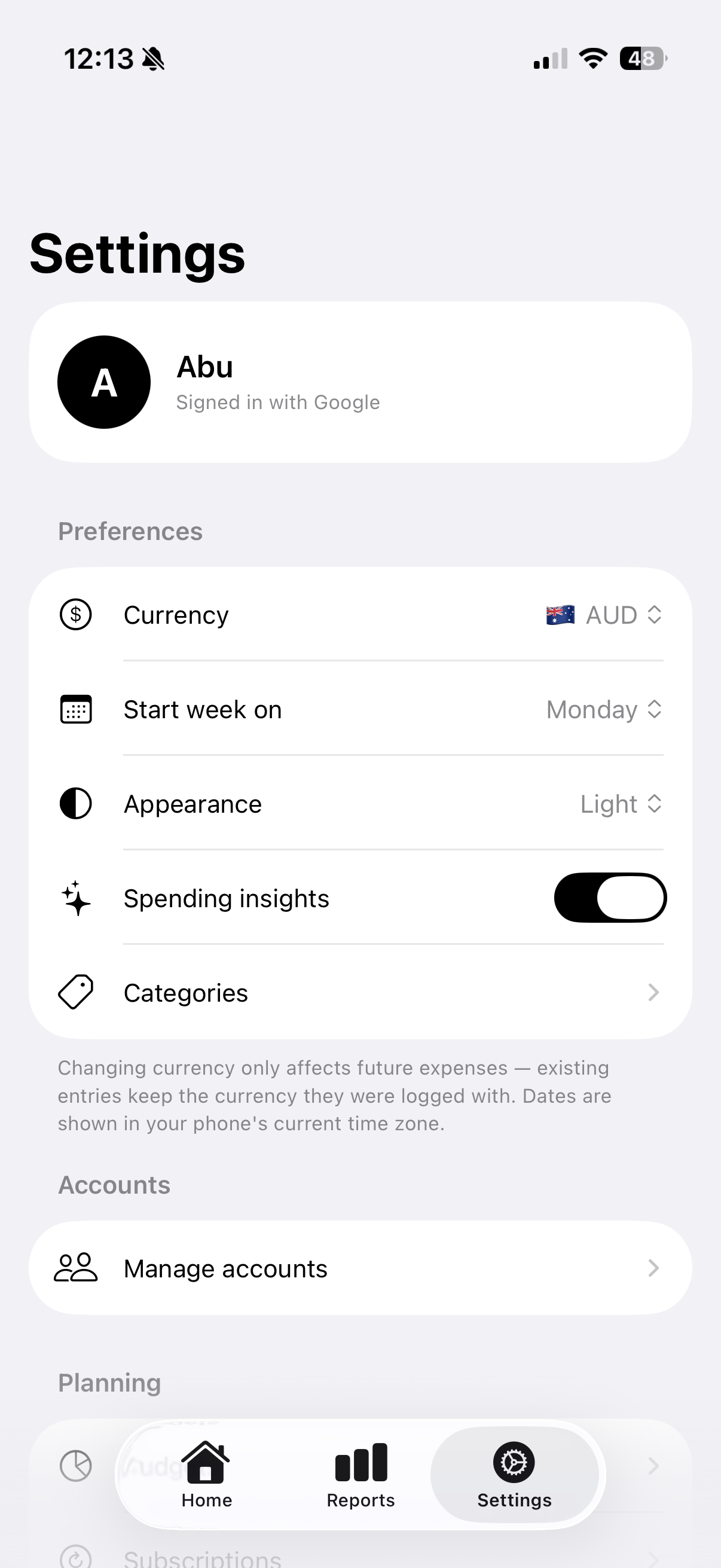 TapXpense widget screen